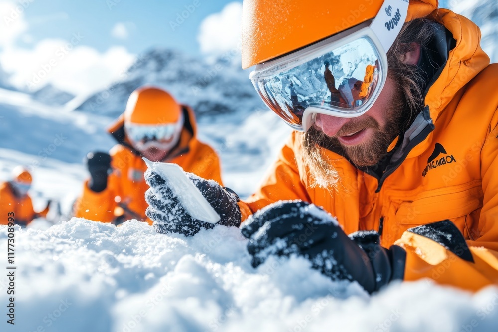 Aufkleber a group of marine researchers tagging krill to study their migration patterns in an arctic research 