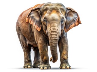 Obraz premium Isolated white background showcases an endangered Asian elephant, captured from above in stunning wildlife photography.