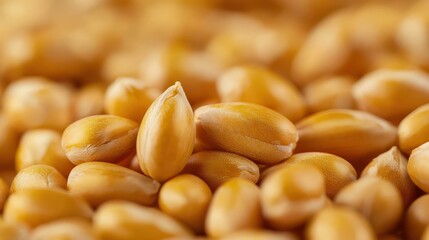 Close-up view of golden wheat grains highlighting their rich texture and natural beauty.