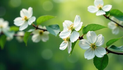 Obraz premium Delicate white blooms on flowering dogwood branches, woodland scenes, white flowers