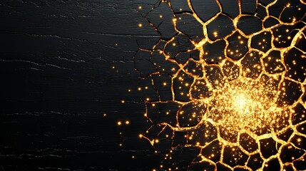 Abstract twinkling gold glitter spread across a cracked and worn grunge surface, evoking a blend of elegance and rough texture, luxury meets urban decay