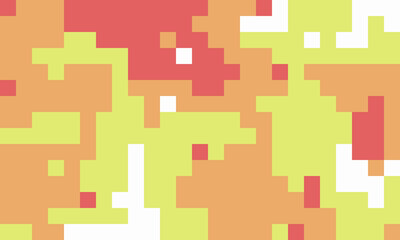 Abstract pixel art background. Warm-toned, geometric design with blocks of yellow, orange, and red. Ideal for website banners, presentations, or modern digital art projects.