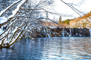 Winter landscape in the Plitvice Lakes National Park, Croatia