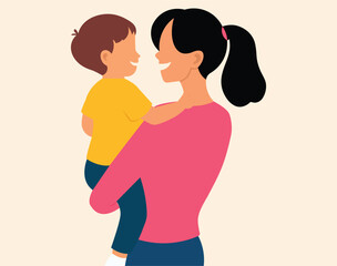 flat vector mother holding his son in his.