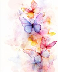 Watercolor Butterflies Pastel Colors Spring Floral Background Delicate Wings Nature Design