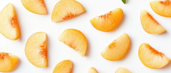 sliced peaches on a white background