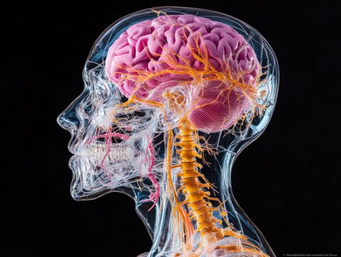 human anatomical model showing brain and nervous system