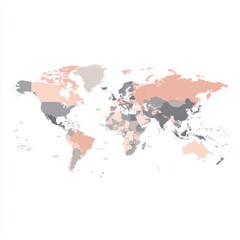 World map with countries in gray and coral tones