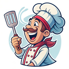 smiling cartoon chef holding spatula, showcasing culinary joy and creativity