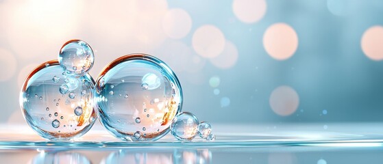 Abstract Liquid Bubbles Transparent Spheres Aqua Background Cosmetic Concept Skincare Beauty