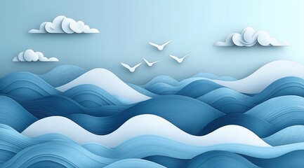 Obraz premium Sea waves layered vector background illustration