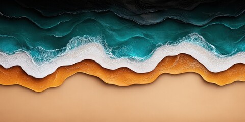 Obraz premium Abstract Waves and Sand Texture Overhead View of Turquoise Sea and Golden Beach Shoreline