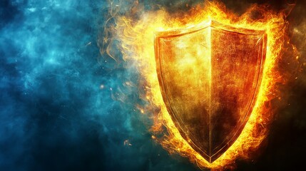 Fototapeta premium A glowing radiant shield surrounded by vibrant sparks, symbolizing protection and resilience
