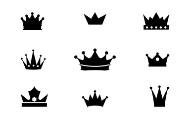Crowns Clip Art Collection.Set of various black crown silhouettes on a white background.Love hearts crown silhouette black printable clipart sublimation vector illustration
