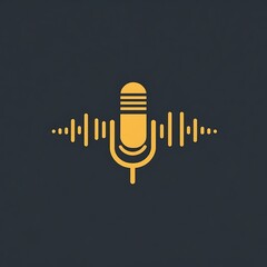 Podcast Microphone Icon: Minimalist podcast microphone icon with sound waves, perfect for podcasting, audio, broadcasting, music, sound recording, and digital media.  