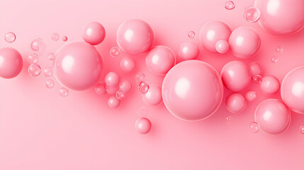 Pink spheres floating on pink background; abstract design for cosmetic or beauty product promotion.