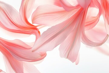 Pink lilies on white background with macro, high-definition sharp focus and soft shadows in magazine-style wide angle