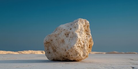 Large Unique Rock on a Smooth Surface Under Clear Blue Sky at Sunrise or Sunset