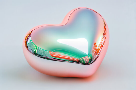 Abstract glossy heart-shaped design with rainbow hues