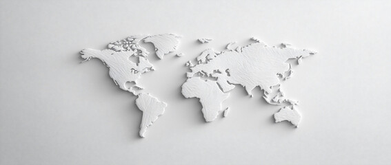 Embossed world map on white background.