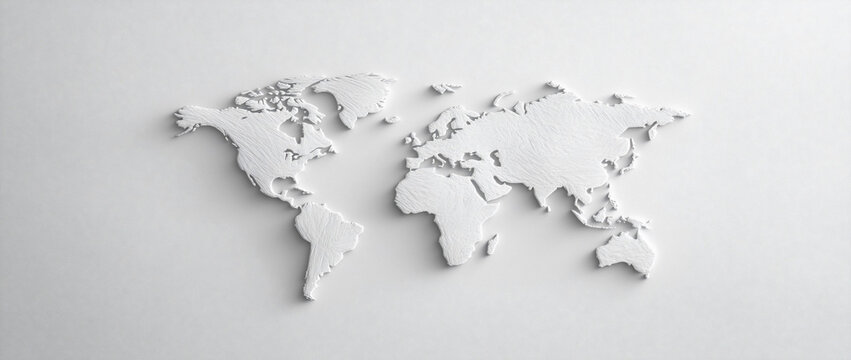 Fototapeta Embossed world map on white background.