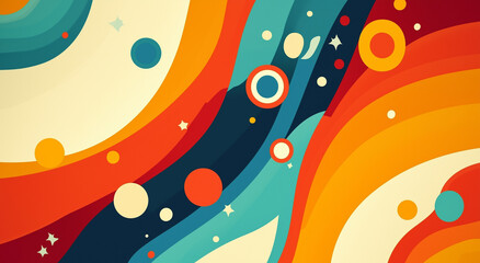Obraz premium Retro Abstract Colorful Circles and Curves Minimalist Background