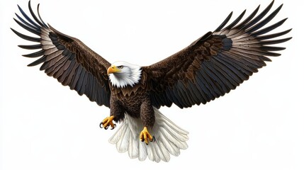 Fototapeta premium Bald eagle flying on a white background