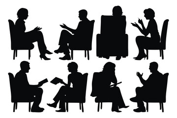 People sitting discussing silhouettes set isolated flat vector illustration on white background