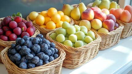 Fresh Fruit Baskets Strawberries, Plums, Grapes, Oranges, Peaches