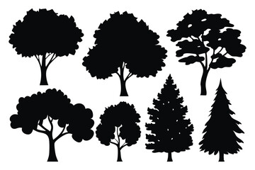 Tree silhouettes set isolated flat vector illustration on white background