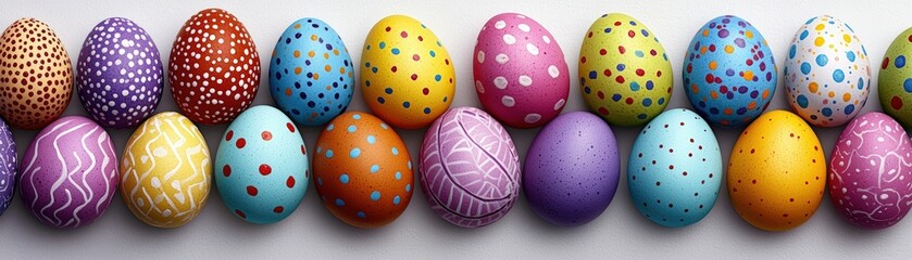 Obraz premium Colorful Easter Eggs Decorated with Unique Patterns on a White Background for Spring Celebration