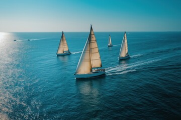 Fototapeta premium Elegant sailboats gliding across a serene ocean under the clear blue sky