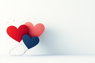 A minimalist depiction of two hearts side by side, with a dotted line connecting them and subtle pastel tones