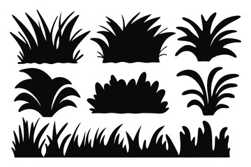 Bush grass silhouettes set isolated flat vector illustration on white background.
