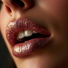 Close-Up of Glossy Lips With Sparkling Glitter Effect