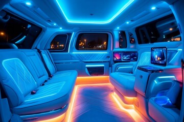 A late-night Uber ride with soft interior lighting and a relaxing atmosphere for tired passengers