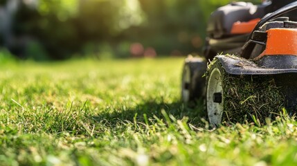 Obraz premium Lawnmower Close-up Freshly Cut Grass