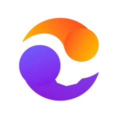 Abstract Circular Logo: A vibrant and modern logo design featuring a circular shape formed by two overlapping spheres in gradient hues of orange and purple, symbolizing unity, balance, and innovation.