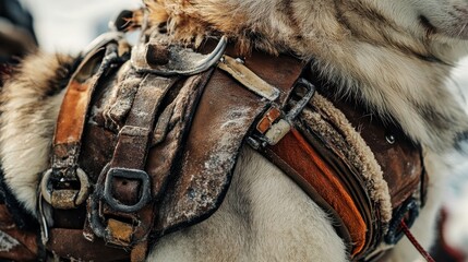 Harnessed Sled Dogs Ready for Adventure