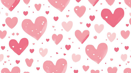 Seamless Pattern with Pink Hearts and Dots on White Background