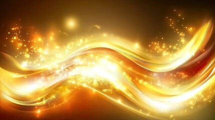 Abstract futuristic curved lines in gold and flame tones, forming dynamic wave patterns against a dark gradient background, glowing with intensity