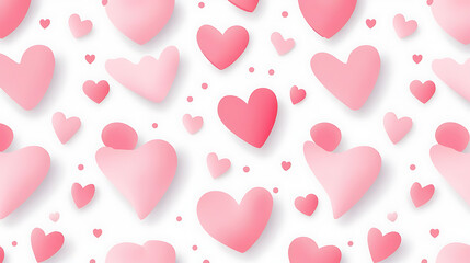 Seamless Pattern with Pink Hearts and Dots on White Background