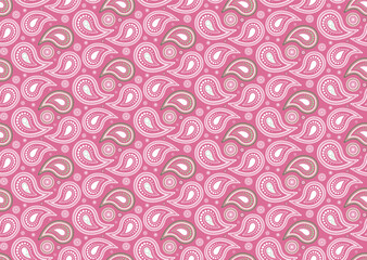 Elegant paisley pattern in pink and green hues.  Perfect for textile design, wallpaper, or website backgrounds.  This repeating motif offers a stylish and sophisticated aesthetic.