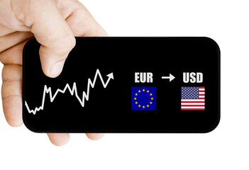 Euro and Dollar exchange rate. Currency rate chart on a phone