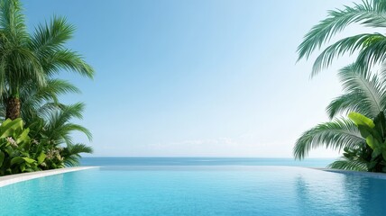 Obraz premium Serene infinity pool nestled among lush greenery with a breathtaking panoramic view of the horizon.