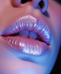Close-Up of Glossy Lips With Sparkling Glitter Effect