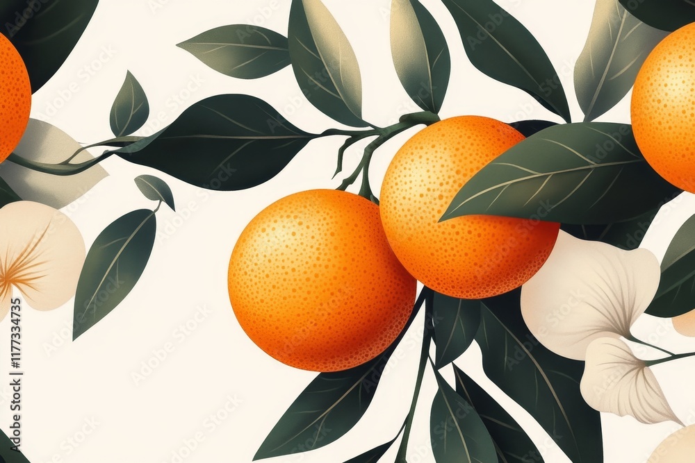 Poster a pixel art depiction of a kumquat branch, with bright blocky oranges and green leaves against a sim