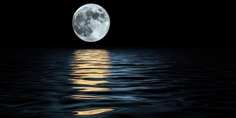 Full Moon Over Calm Water Reflecting Night Sky in Serene and Peaceful Atmosphere