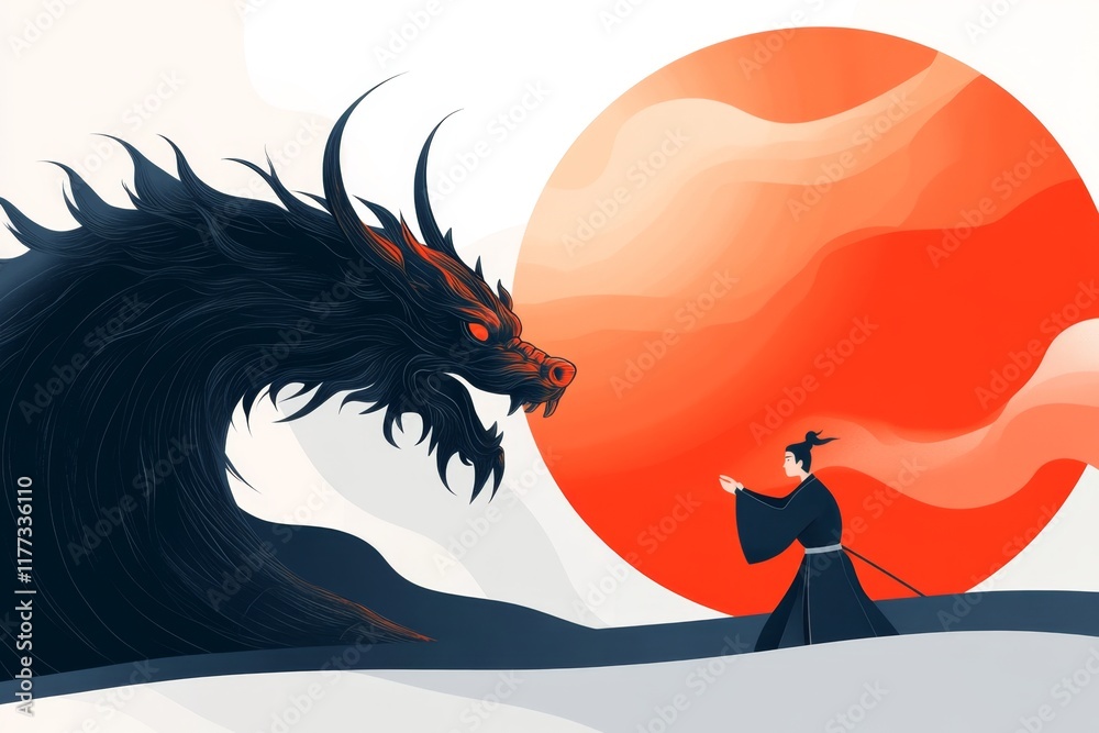 Poster a playful illustration of a kung fu practitioner sparring with a panda, set against a white backgrou