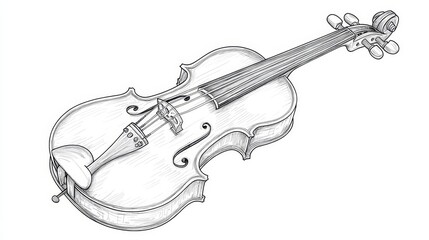 Obraz premium Elegant Violin A Detailed Drawing of a Classic String Instrument on White Background